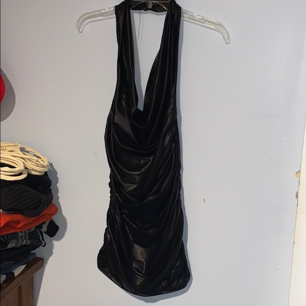 Black pleather halter dress Sz Sm